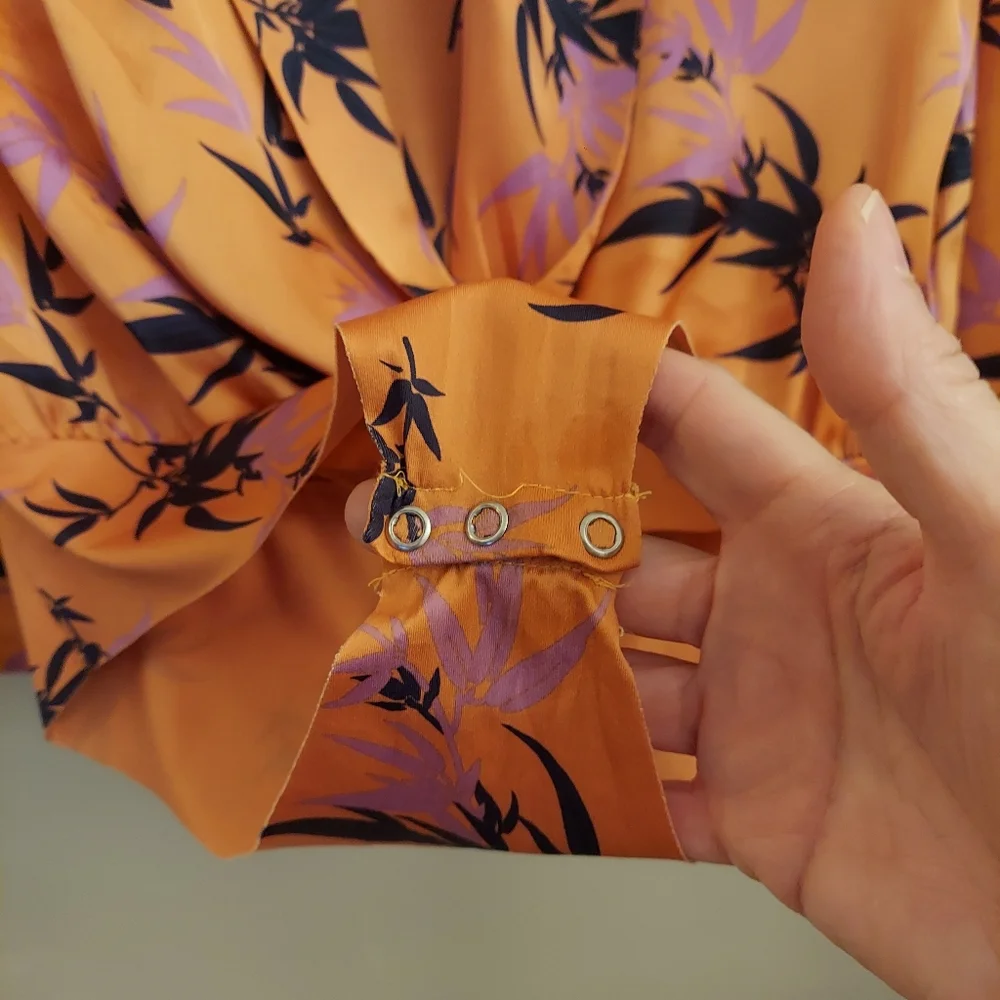 ZARA Orange Floral Long Sleeve Silky Feel Bodysuit M - Picture 6 of 16